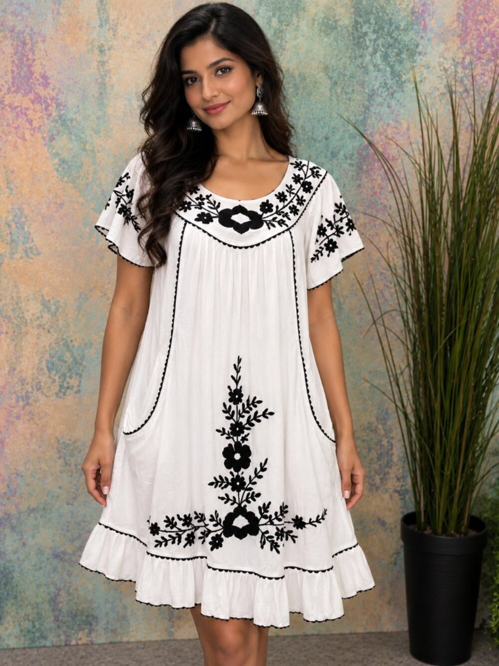 📌Indian Tropical Fashion Cotton Embroidered Dress